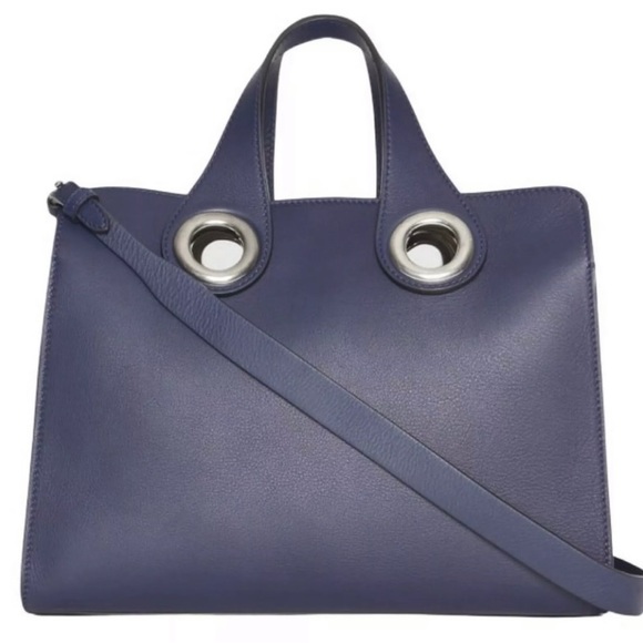 Like New! Burberry Regency Blue Leather Crest Grommet Tote Authentication Info - Picture 7 of 9